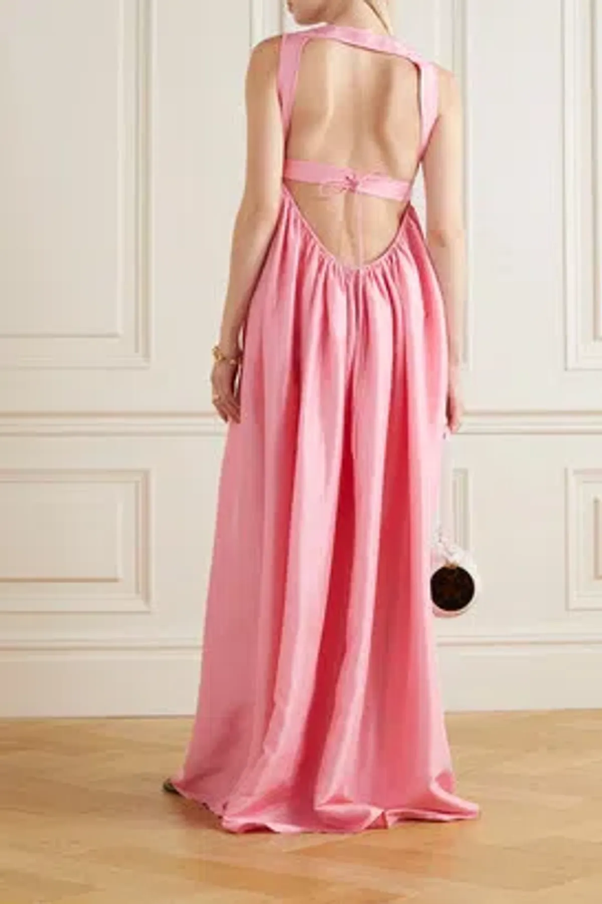 OROTON Strappy Open Back Poplin Maxi Sundress in Pink Strawberry Size 14 - Image 5