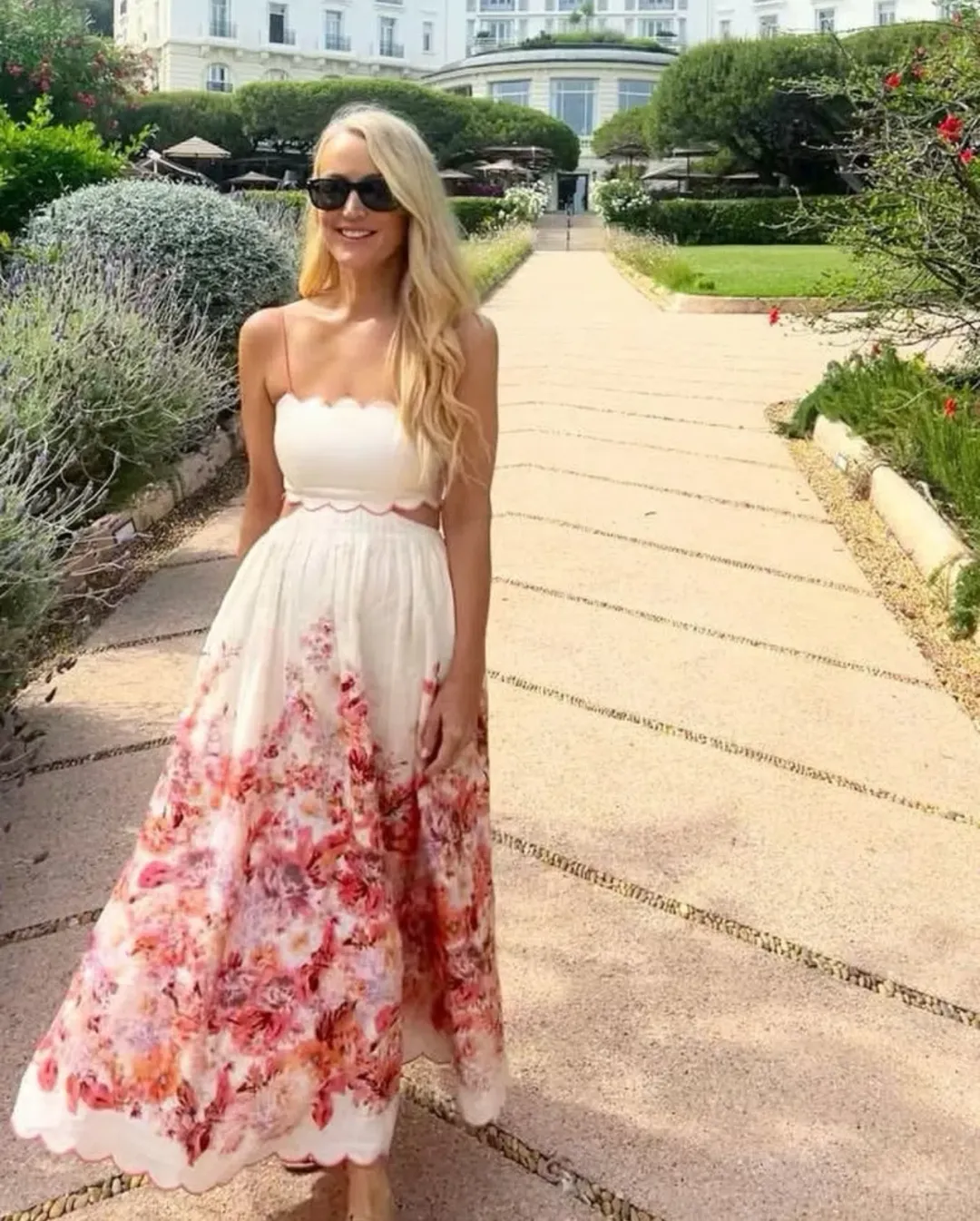 Zimmermann Devi Scallop Midi Dress Cream Floral Size 2 / AU 12 for rent on The Volte - main image