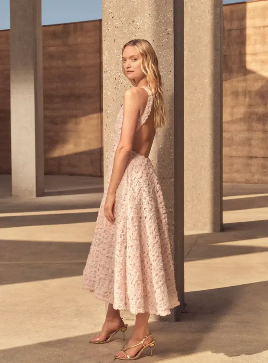 Aje Quintette Backless Midi Dress in Soft Pink Size 8 for rent on The Volte - main image