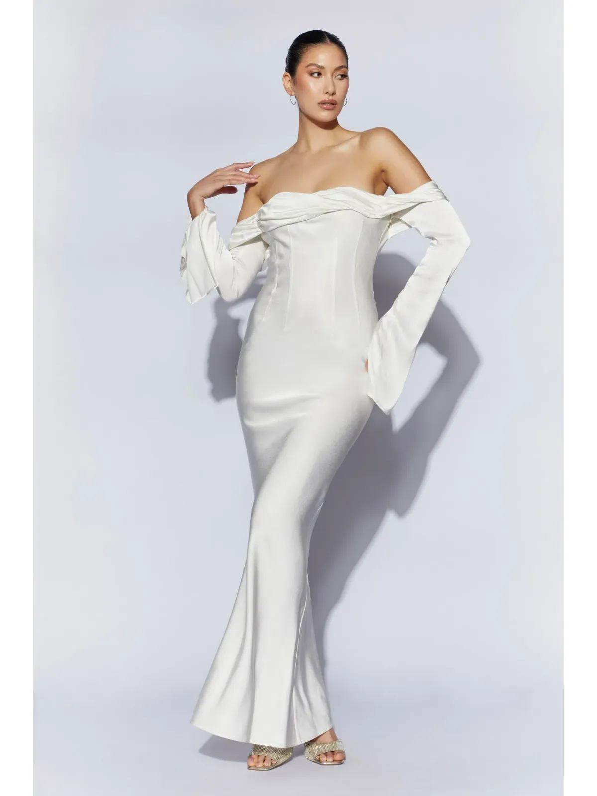 Meshki Giselle Off Shoulder Cowl Neck Maxi Dress White Size XS / AU 6 - Image 2