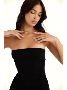 House Of CB Fionula Strapless Feather Corset Dress Black Size AU 10 for rent on The Volte - image 1