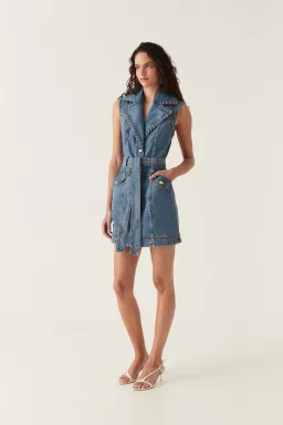 Aje Balance Denim Mini Dress 90's Wash Size AU 12 for rent on The Volte - image 2