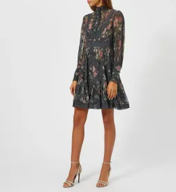 Zimmermann Unbridled Tucked Mini Dress Grey Floral Size 0 / AU 8 for rent on The Volte - image 1