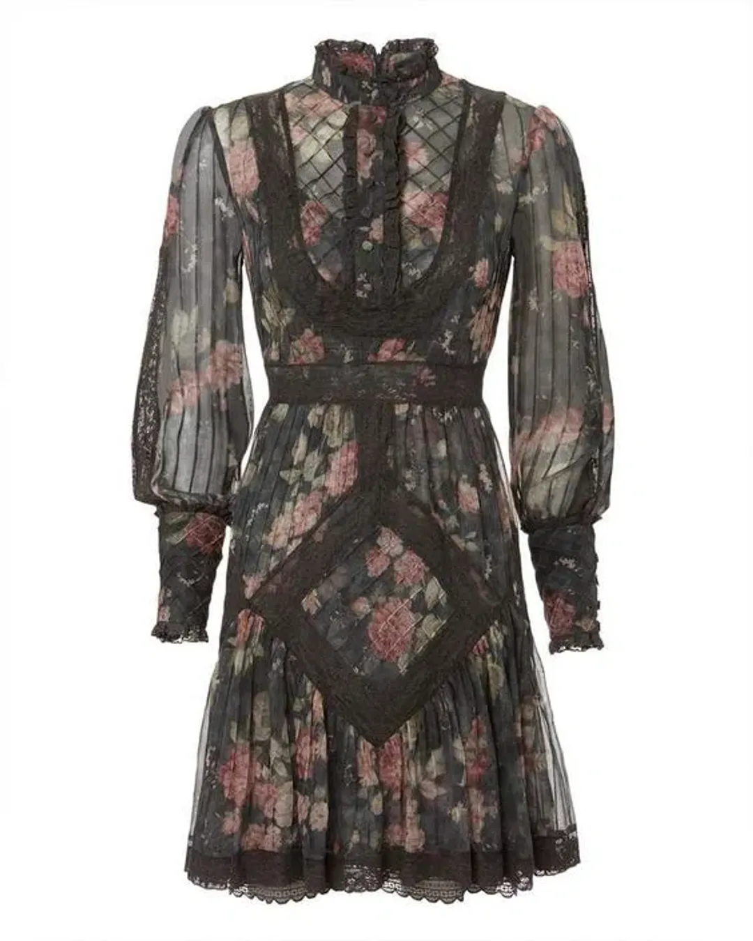 Zimmermann Unbridled Tucked Mini Dress Grey Floral Size 0 / AU 8 for rent on The Volte - main image