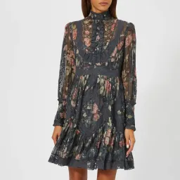 Zimmermann Unbridled Tucked Mini Dress Grey Floral Size 0 / AU 8 for rent on The Volte - image 2