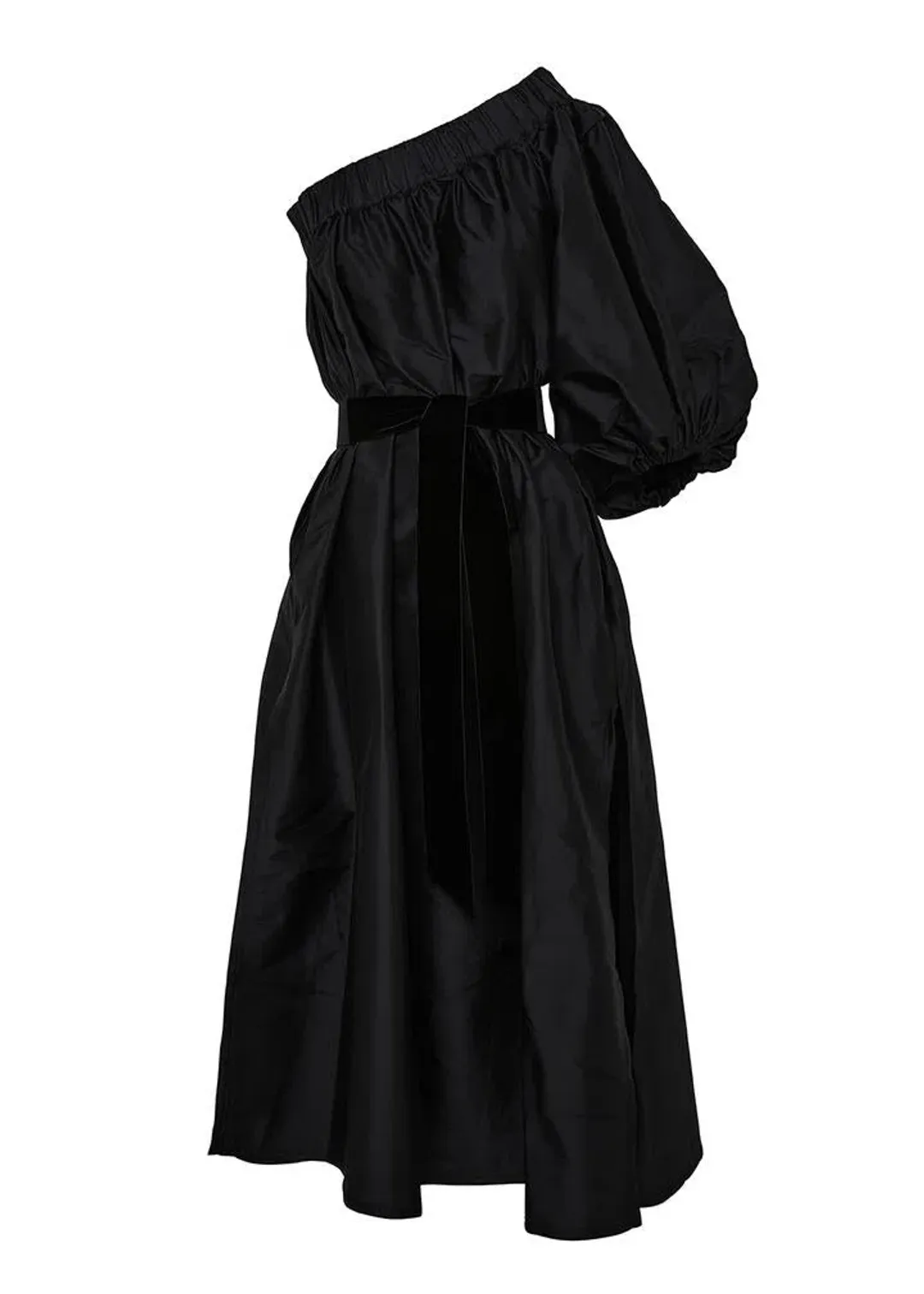 BLACK ArtClub by Heidi Middleton One Shoulder Silk Aster Midi Dress Black Size OS for rent on The Volte - main image