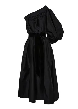 BLACK ArtClub by Heidi Middleton One Shoulder Silk Aster Midi Dress Black Size OS for rent on The Volte - image 3