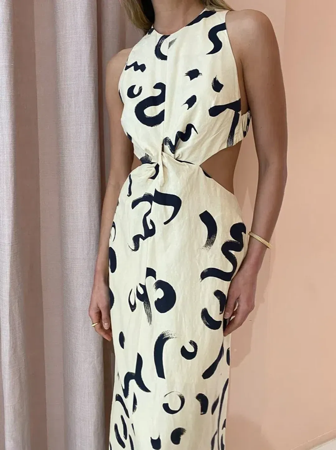 Alemais Brush Stroke Twist Dress in Clay Size AU 8 for rent on The Volte - main image