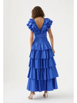 Aje Rhythmic Frill Bodice and Eleni Maxi Skirt Blue Size AU 8 for rent on The Volte - image 3