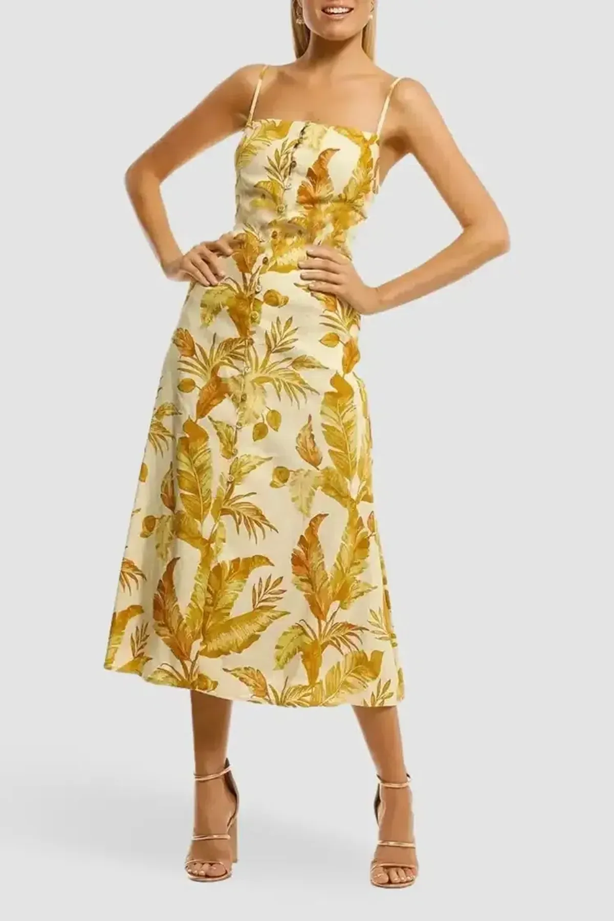 Pasduchas Hazy Belt Midi Dress in Golden Size 8 - Image 1