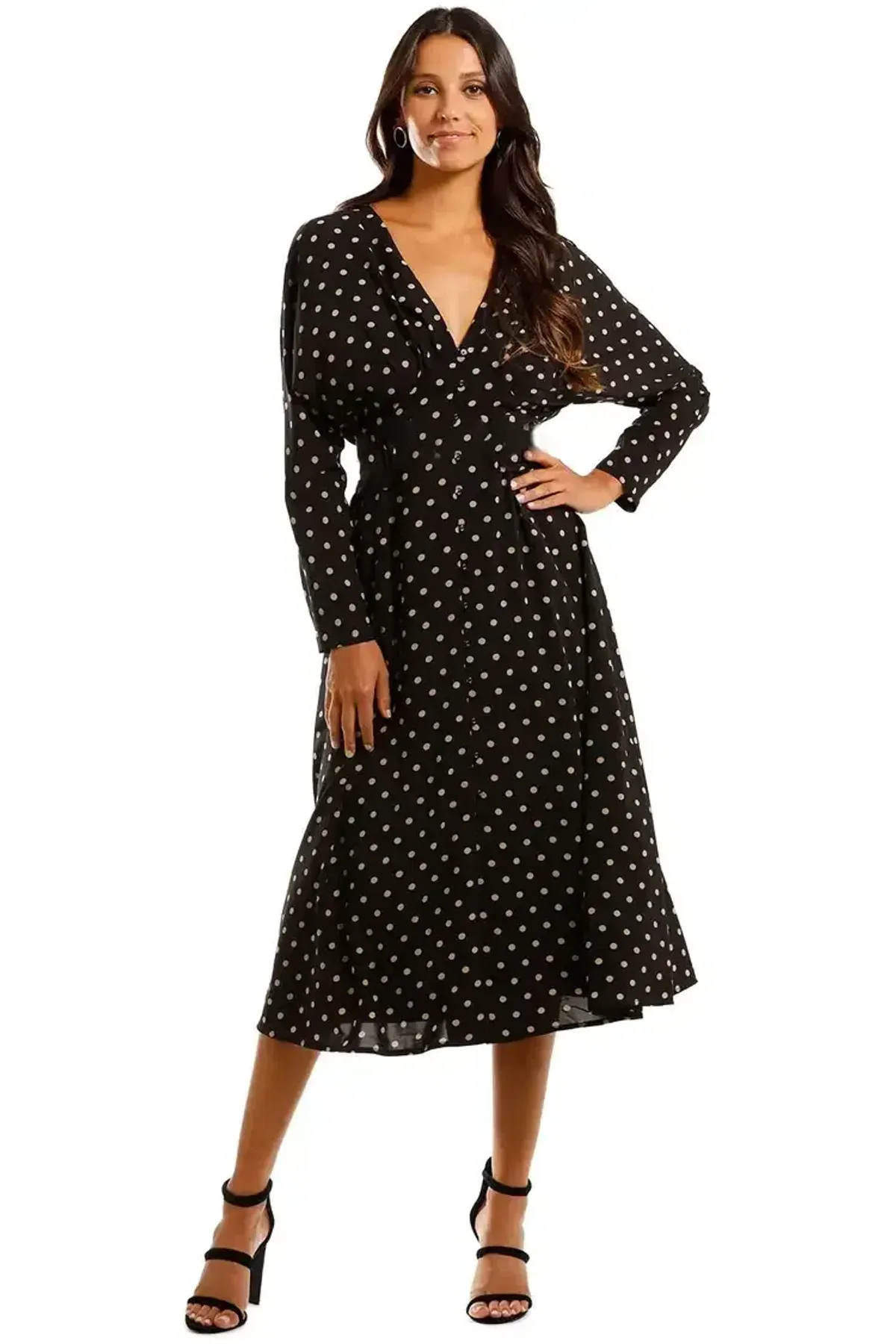 Pasduchas La Rochelle Midi Dress in Black/Taupe Size 10 - Image 1