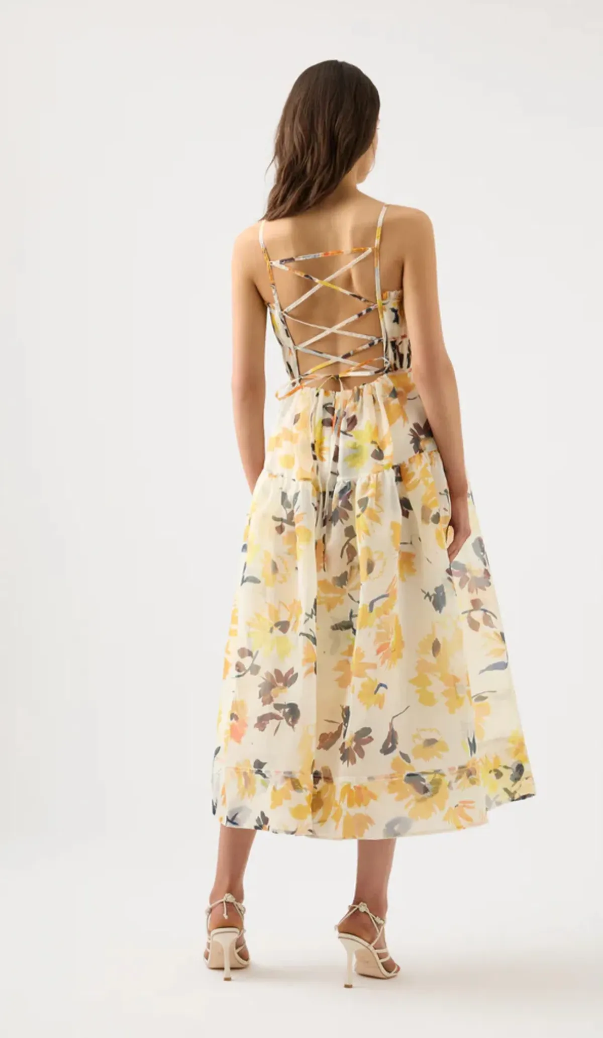 Aje Botanica Cross Back Midi Dress Pressed Sunflowers Size 10 - Image 2