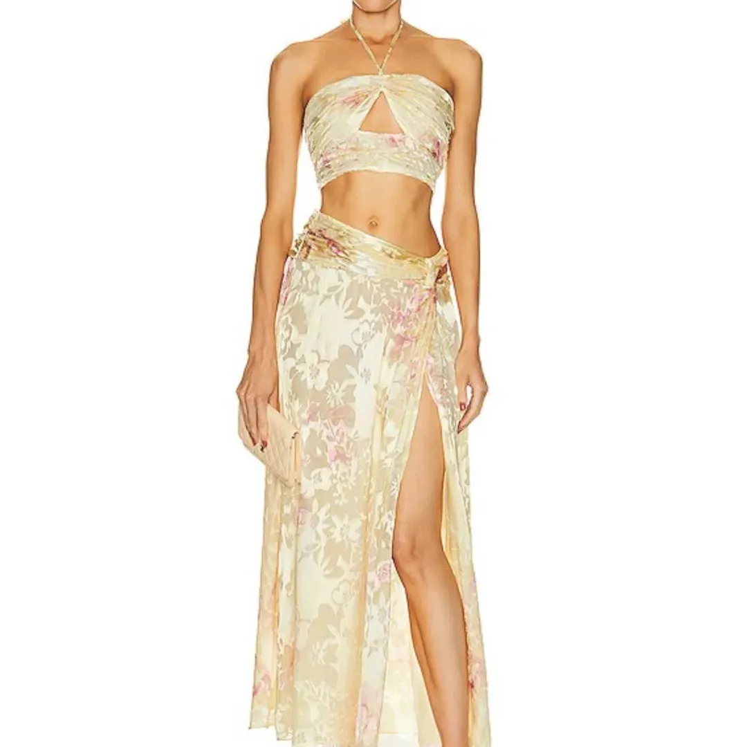 LoveShackFancy Balton Top and Chance Maxi Skirt Set Yellow Melon Size 8 for rent on The Volte - main image