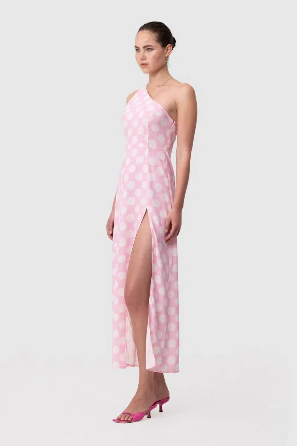 The Wolf Gang Ischia One Shoulder Maxi Dress Pink Spot Size 12 - Image 2