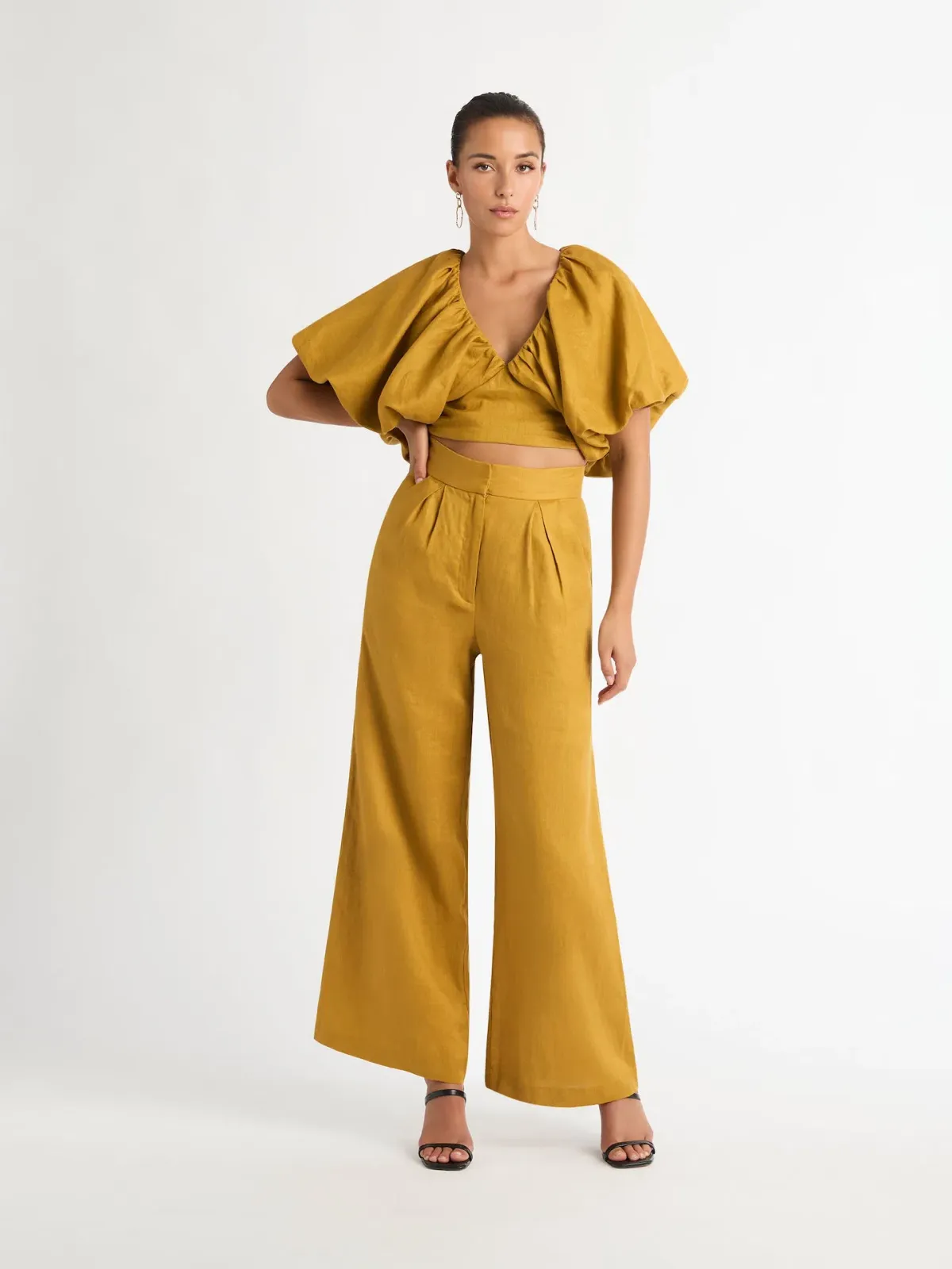 Sheike Argentina Linen Top and Pants Set Olive Size 12 - Image 1