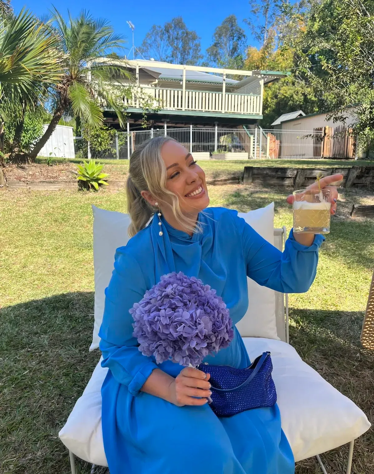 Scanlan Theodore Silk Drape Neck Midi Dress Bright Blue Size 12 - Image 6