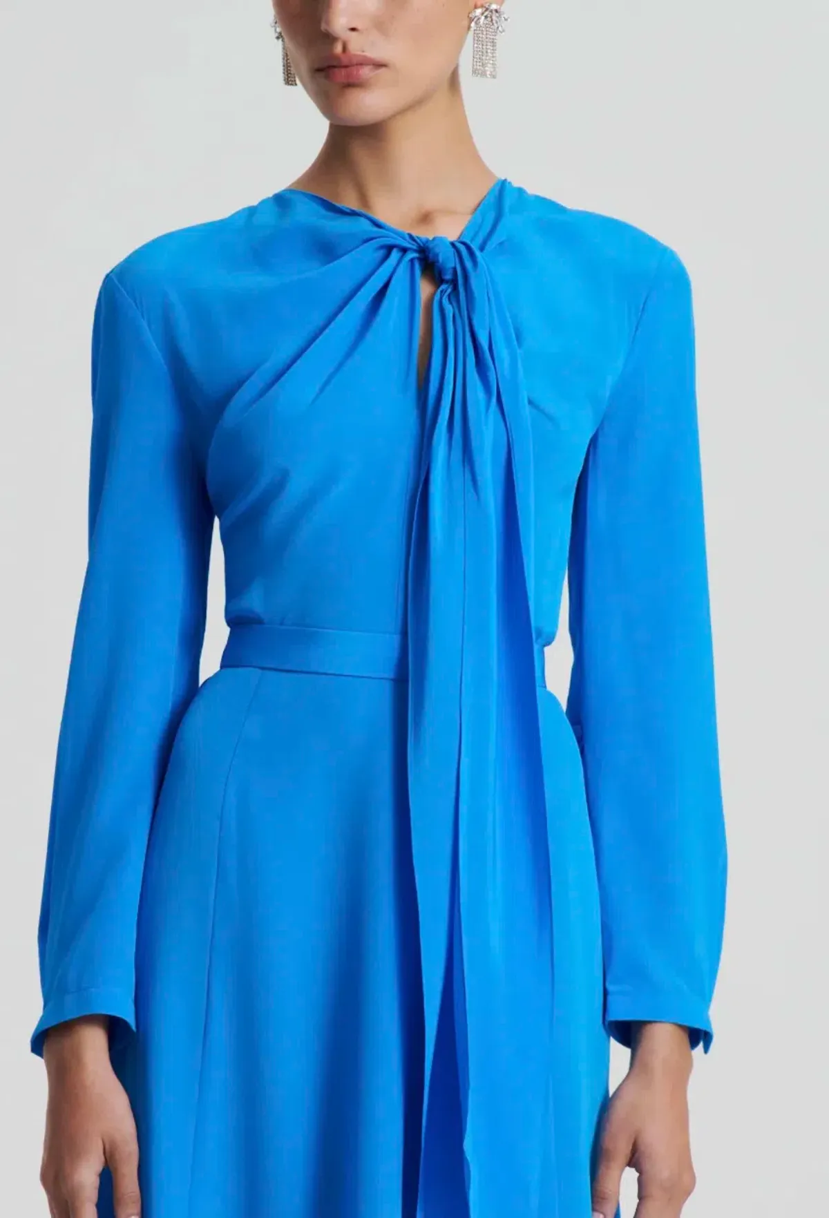 Scanlan Theodore Silk Drape Neck Midi Dress Bright Blue Size 12 - Image 2