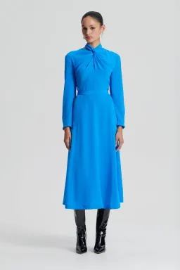 Scanlan Theodore Silk Drape Neck Midi Dress Bright Blue Size 12 for rent on The Volte - image 1