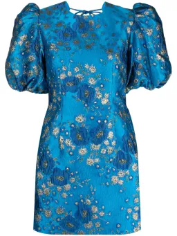 Ganni 3D Jacquard Open Back Mini Dress Blue Size AU 10 for rent on The Volte - image 4