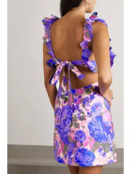 Zimmermann High Tide Mini Dress in Purple Ikat Floral Size 1 / AU 10 for rent on The Volte - image 2