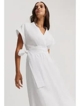 Country Road Organically Grown Linen Wrap Midi Dress White Size AU 10 for rent on The Volte - image 2