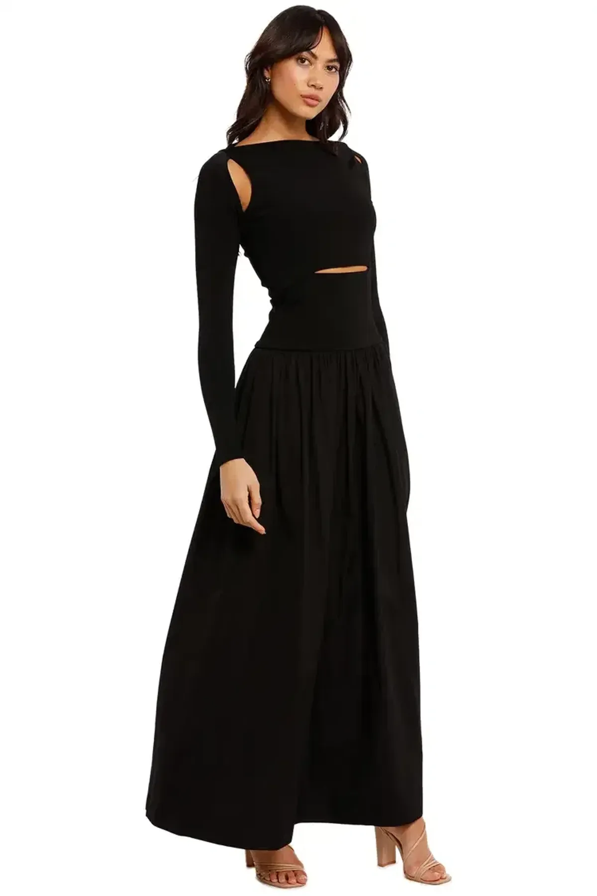 Esse Knit Cotton Split Maxi Dress in Black Size 6 - Image 2