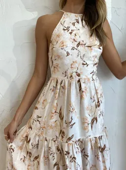 Shona Joy Roxanne Linen Open Back Tiered Midi Dress Floral Size AU 10 for rent on The Volte - image 3