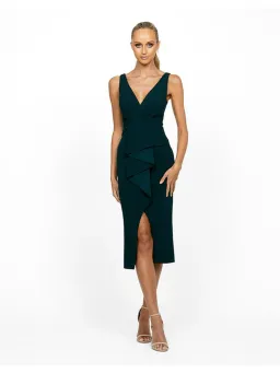 Bariano Dakota V Neck Ruffle Midi Dress in Jade Size AU 8 for rent on The Volte - image 1