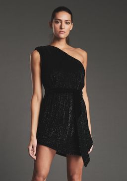 Retrofête Ella One Shoulder Sequin Mini Dress Metallic Black Size 10 for rent on The Volte - image 2