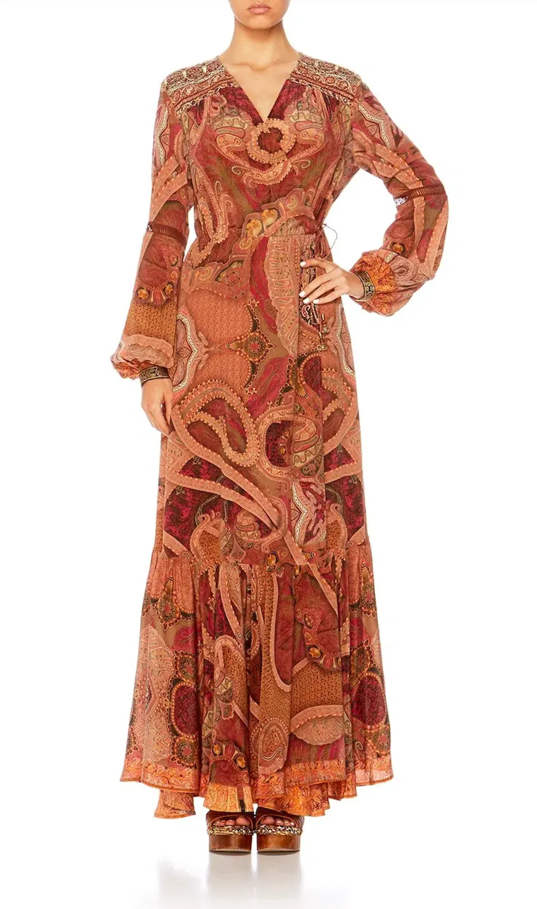Camilla Quilted Yoke Wrap Dress Family Gathering Print Size 8 for rent on The Volte - main image
