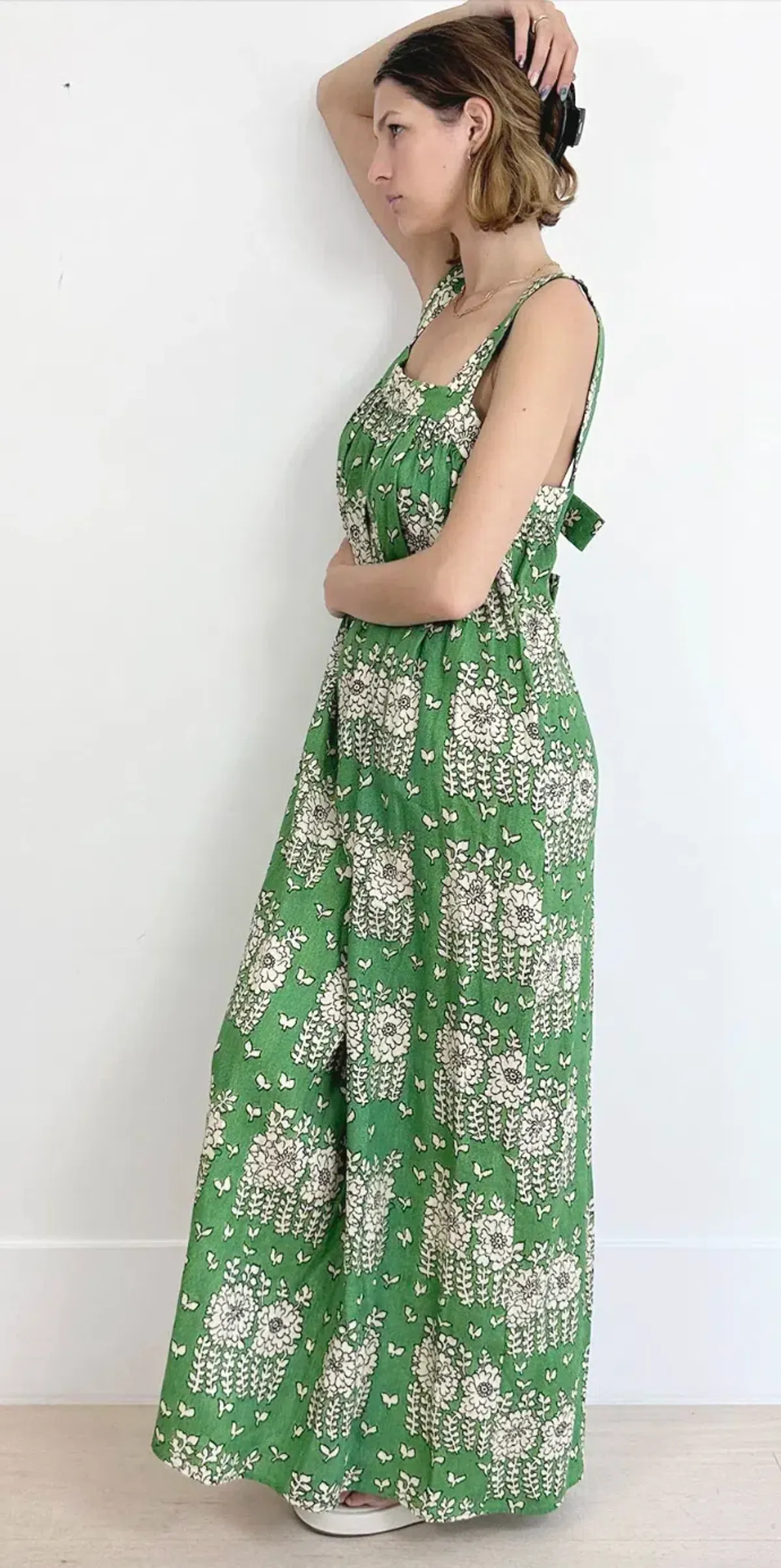Oroton Posie Linen Maxi Dress Green Floral Size 8 - Image 5