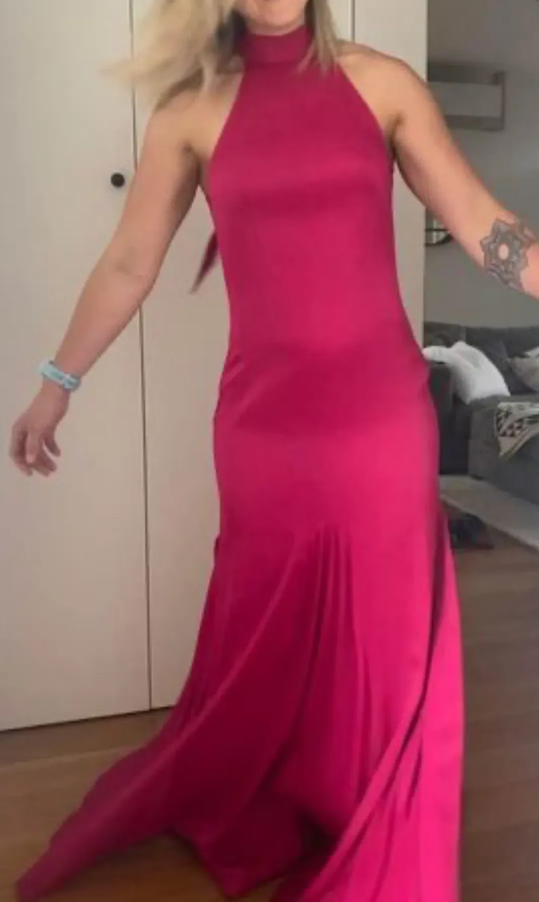 Sass & Bide Halter Neck Sleeveless Long Dress Fuchsia Size 8 for rent on The Volte - main image