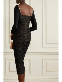 Self Portrait Crystal-Embellished Cutout Ruched Stretch-Mesh Midi Dress Black Size AU 12 for rent on The Volte - image 4