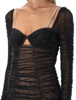 Self Portrait Crystal-Embellished Cutout Ruched Stretch-Mesh Midi Dress Black Size AU 12 for rent on The Volte - image 2