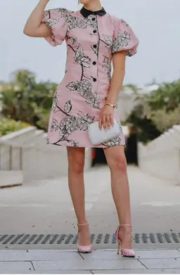 Leo Lin Pina Short Dress Printed Linen Mini Dress Pink Size AU 10 for rent on The Volte - image 5