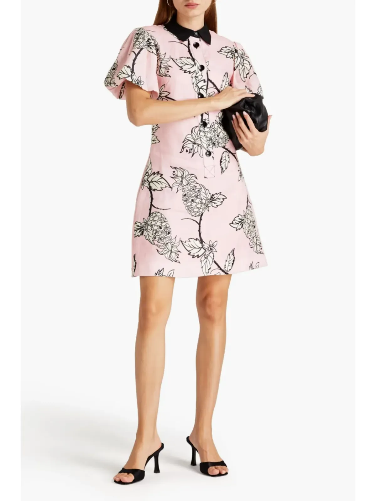 Leo Lin Pina Short Dress Printed Linen Mini Dress Pink Size AU 10 for rent on The Volte - main image