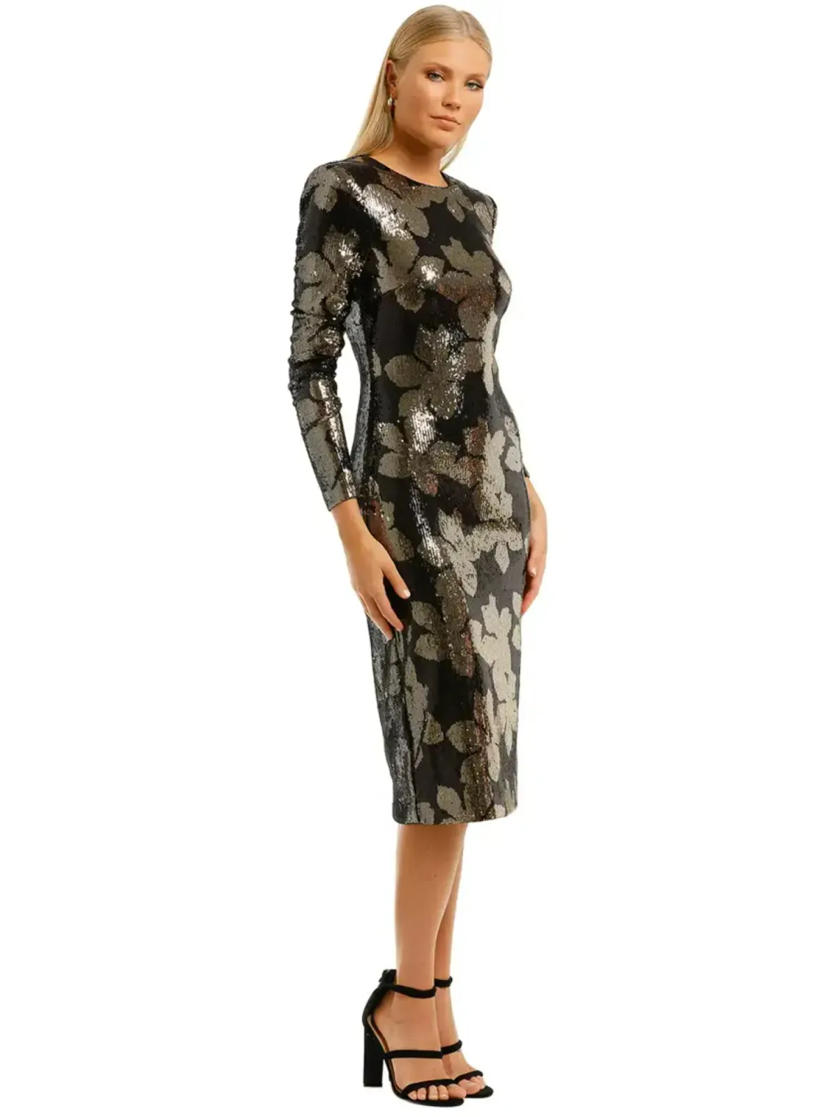 Rebecca Vallance Lepore Longsleeve Midi Dress in Gold Size AU 14 - Image 1