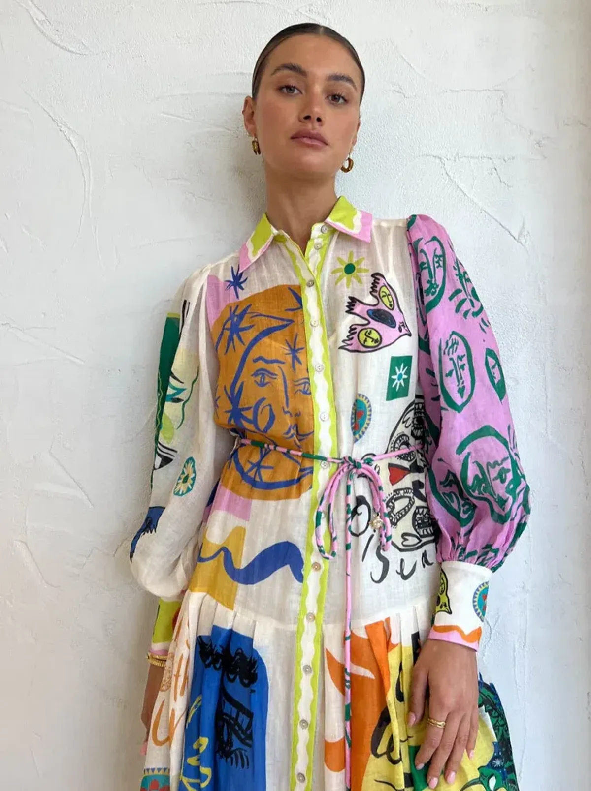 Alemais Soleil Patchwork Shirtdress In Ivory Size AU 8 - Image 2