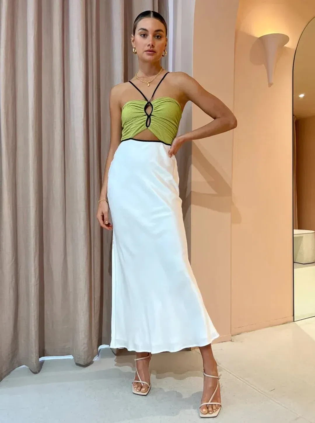 Bec & Bridge Carmen Pleated Bodice With Cut Out Detail Maxi Dress Multi Size 10 for rent on The Volte - main image