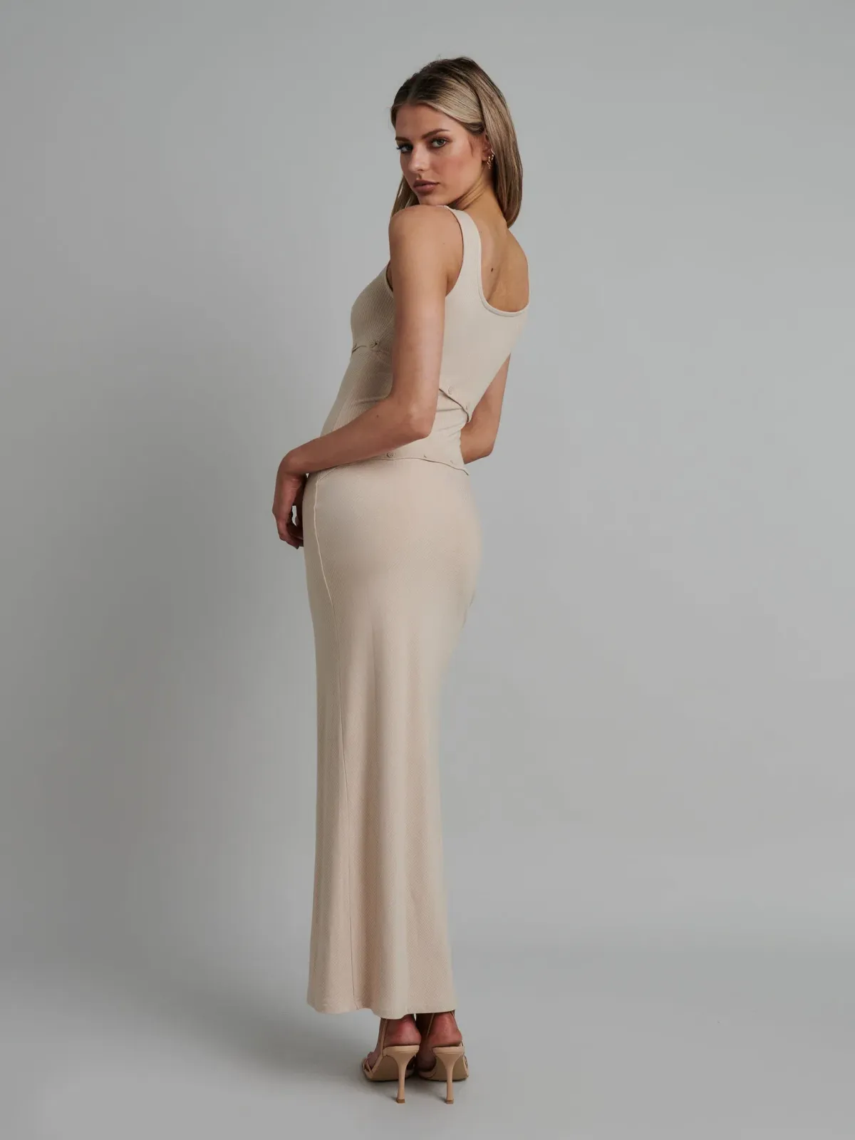 Bayse Brand Crys Singlet Midi Dress Beige Size 10 - Image 2