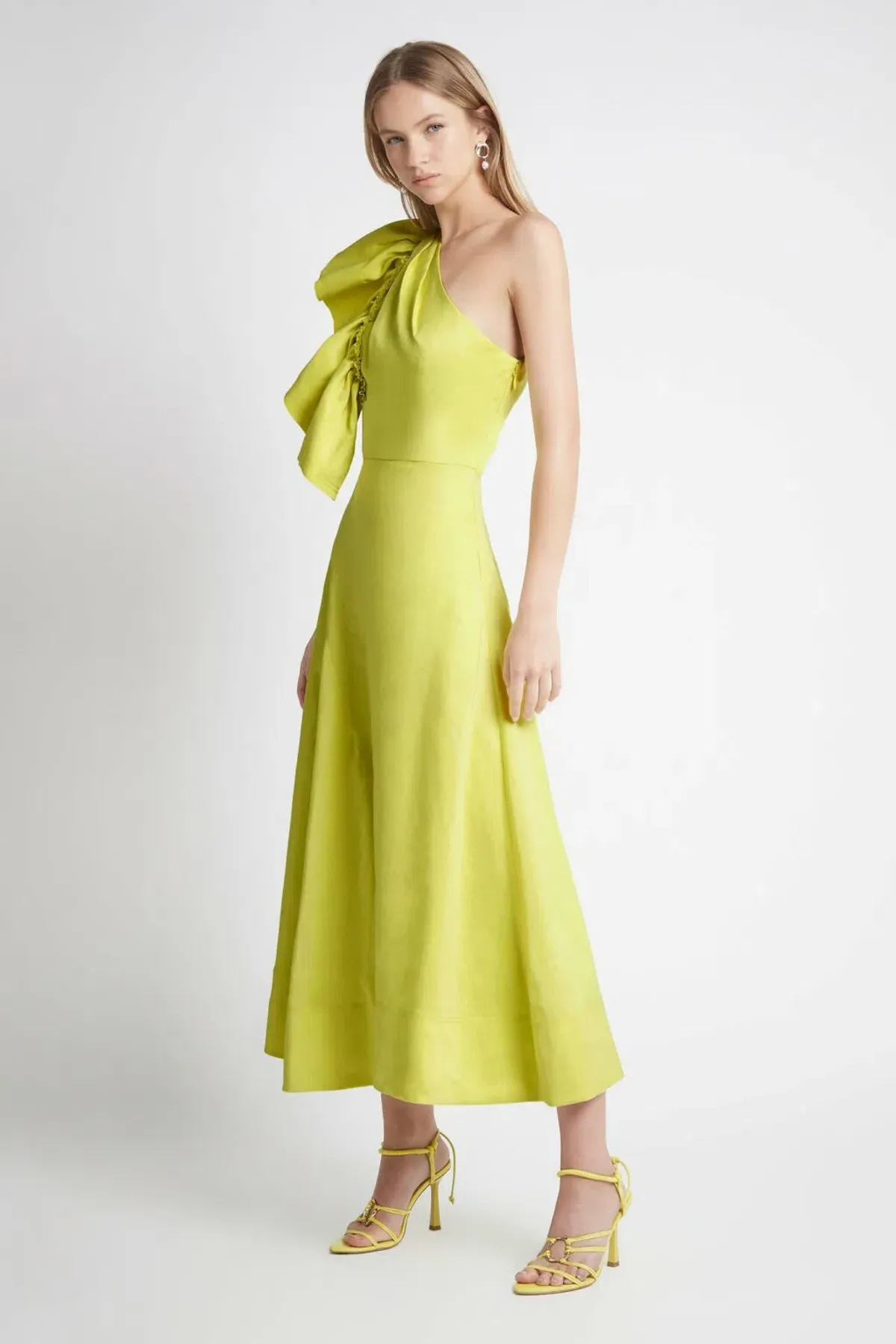 Aje Bonjour Asymmetric Midi Dress Lime Green Size 8 - Image 1