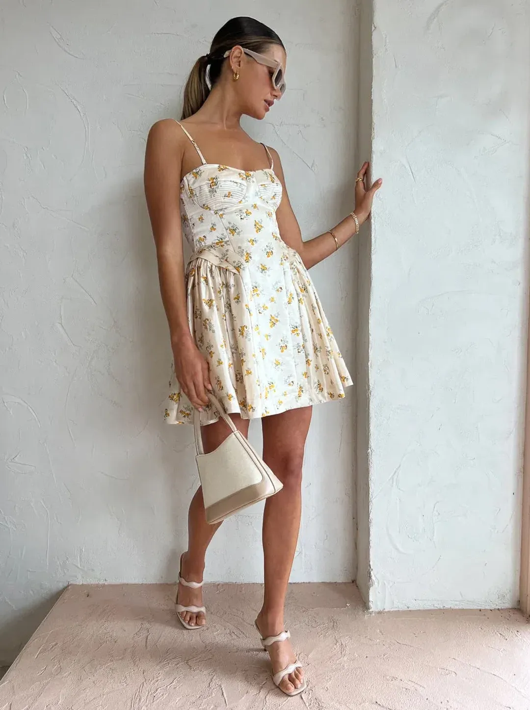 Alemais Bea Corset Floral Mini Dress in Ivory Size 8 for rent on The Volte - main image