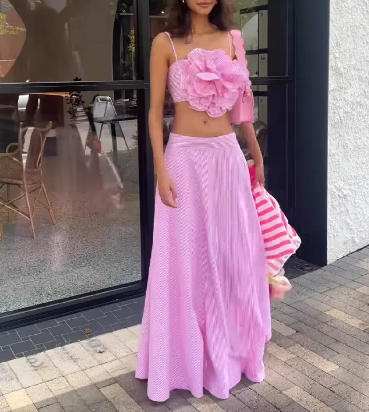 Aston Studio Eliza Skirt Pink Stripe Size 12 - Image 4