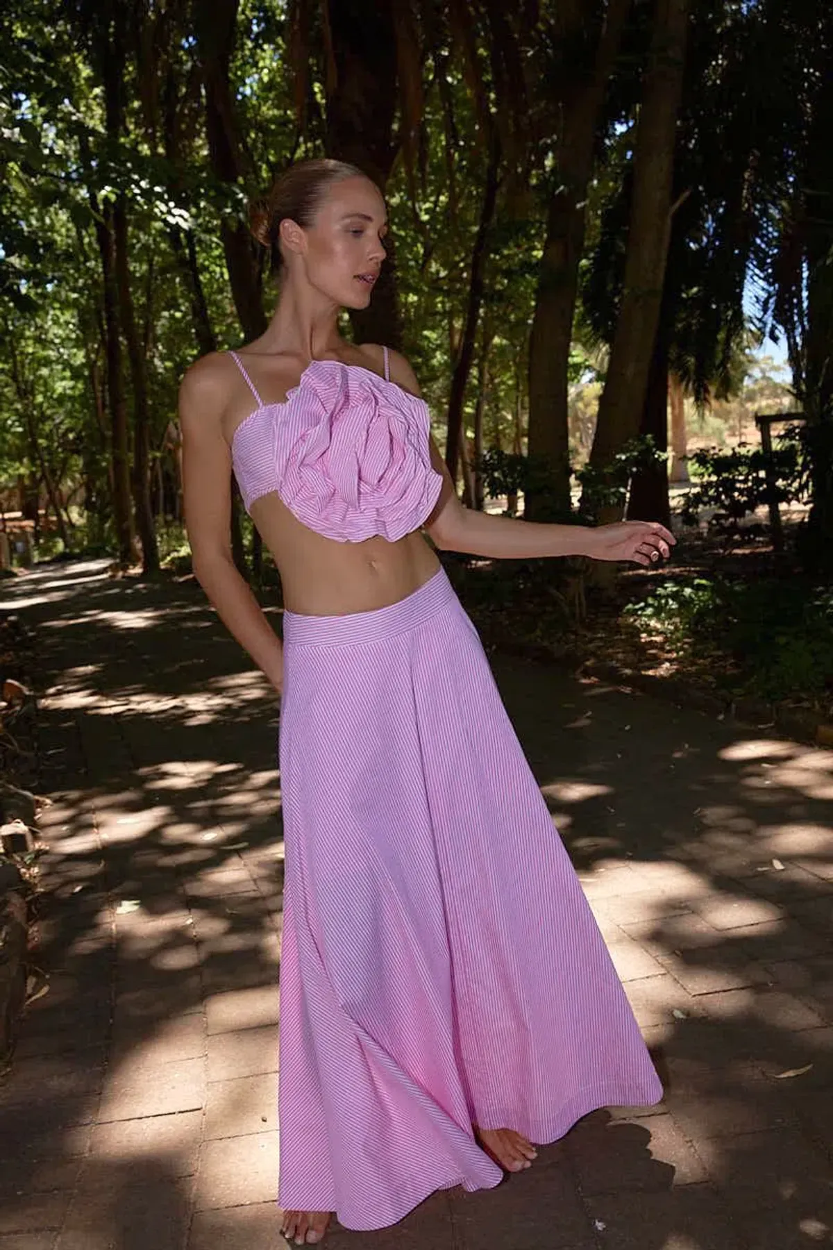 Aston Studio Eliza Skirt Pink Stripe Size 12 - Image 1