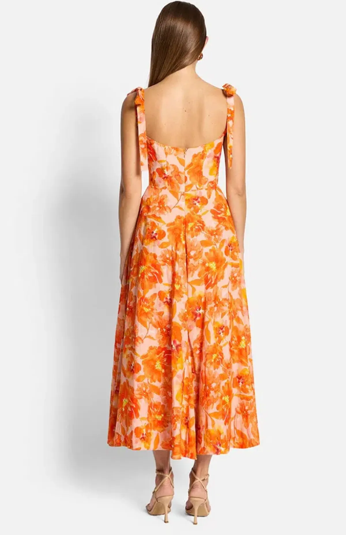 Sofia The Label Genevieve Midi Dress in Orange Bloom Size 8 - Image 3