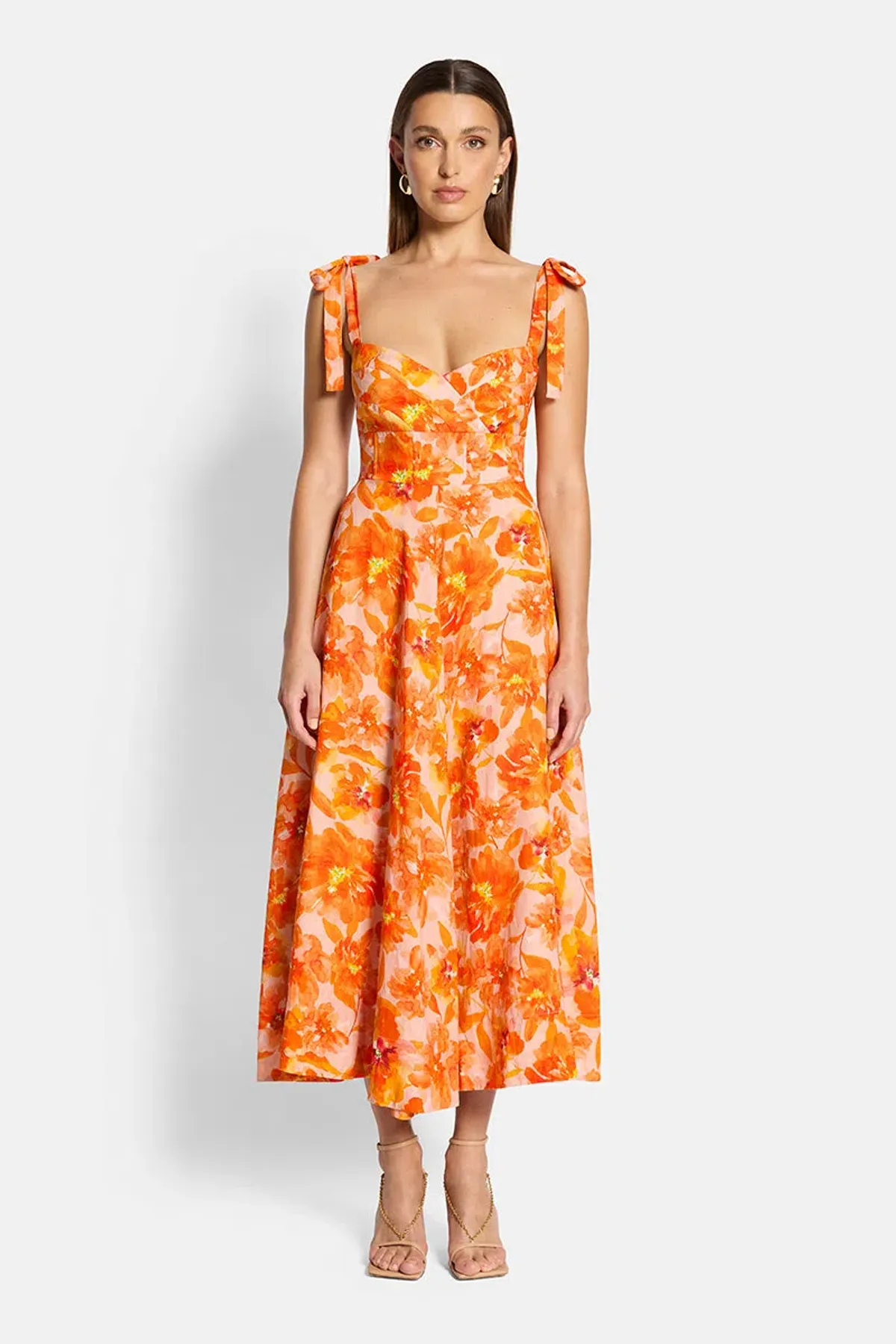 Sofia The Label Genevieve Midi Dress in Orange Bloom Size 8 - Image 1