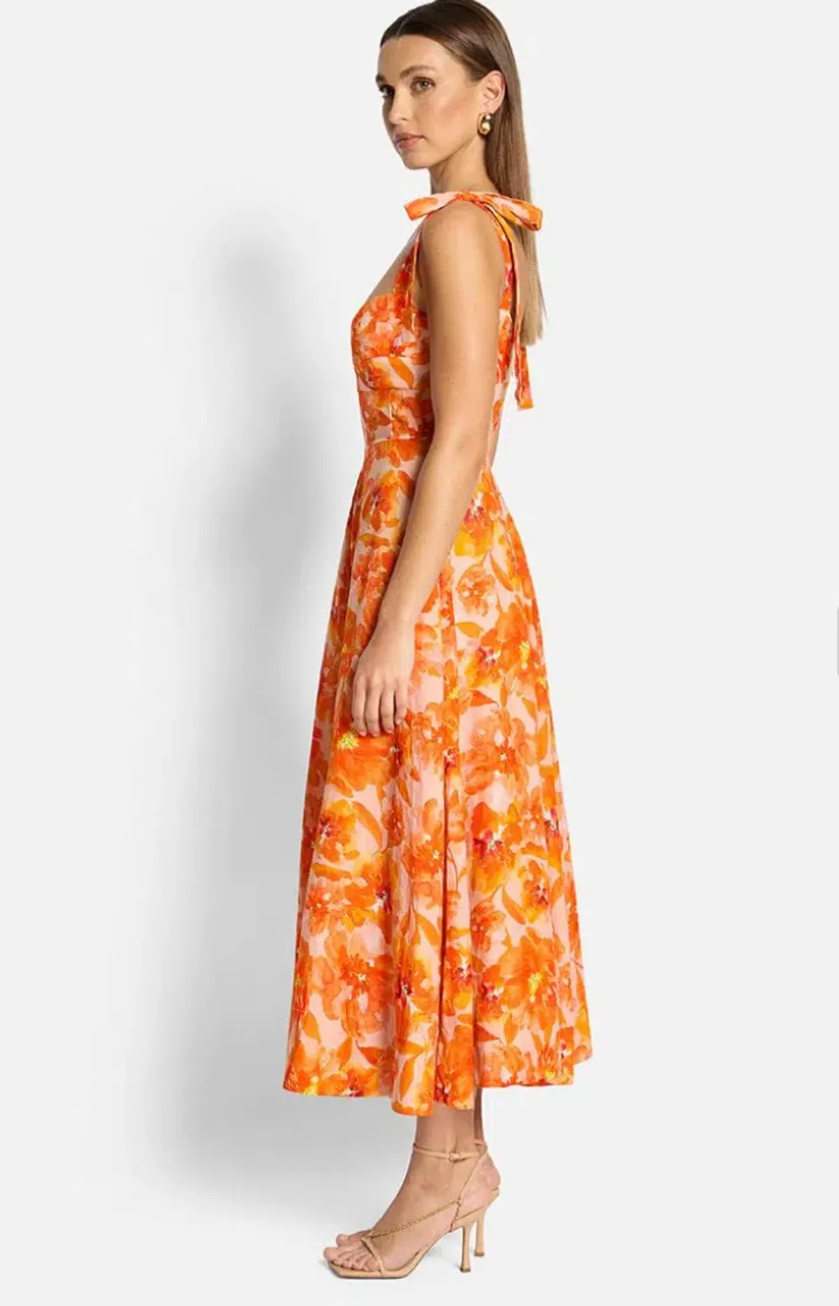 Sofia The Label Genevieve Midi Dress in Orange Bloom Size 8 - Image 2