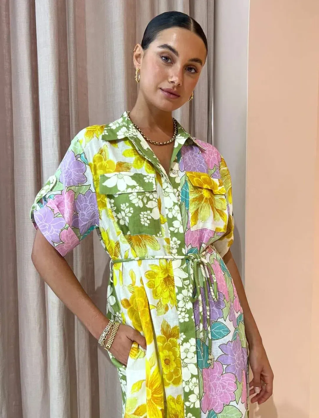 Alemais Elora Patchwork Shirtdress Floral Size 12 for rent on The Volte - main image