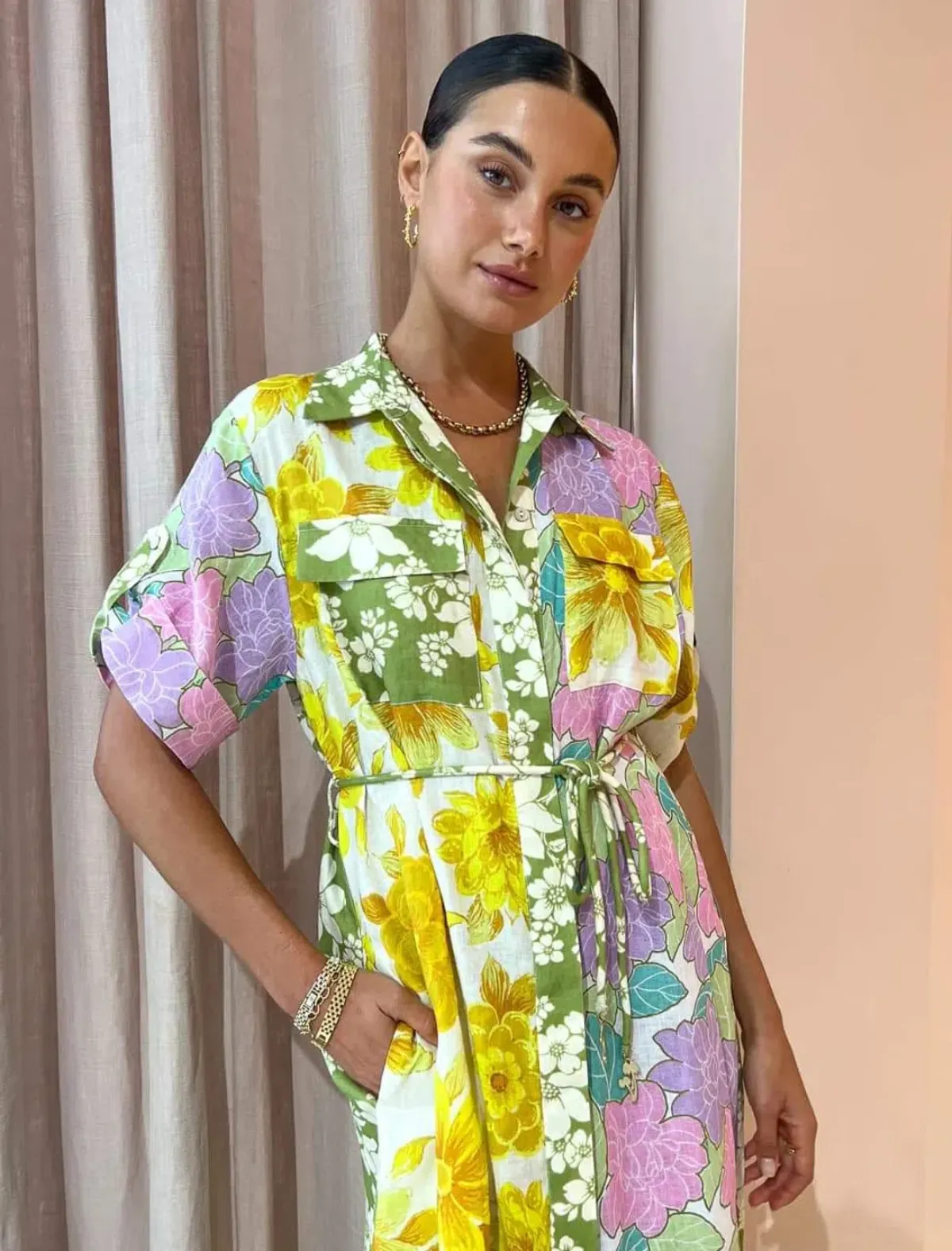 Alemais Elora Patchwork Shirtdress Floral Size 12 - Image 2