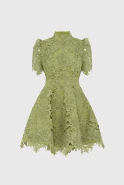 Leo Lin Elise Lace Short Sleeve Mini Dress in Olive Size AU 12 for rent on The Volte - image 6